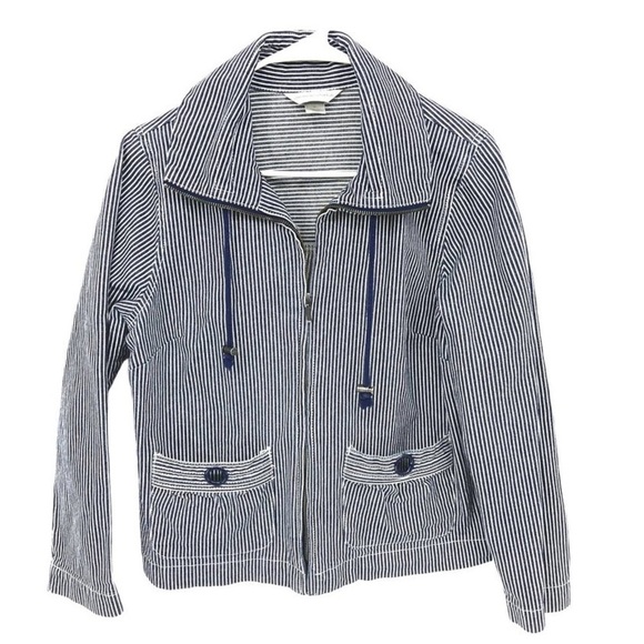 Christopher & Banks Jackets & Blazers - Christopher & Banks Nautical Stripe Cotton Jacket Full Zip with Pockets sz Small